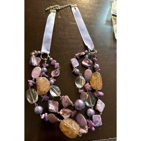 Boho Purple Shell Statement Necklace Mixed Beads Whimsy Sea Siren Fairycore - Picture 6 of 6